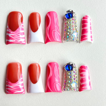 T8-Electric Pink Jewel Fantasy Nail Set