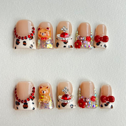 T3-Leopard Bear Charm 3D Nail Set