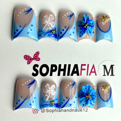 T7-Ocean Breeze Floral Charm Nail Set