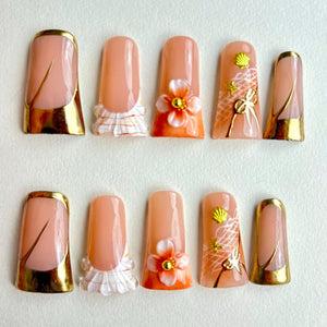 T6-Golden Seashell Bloom Nail Set